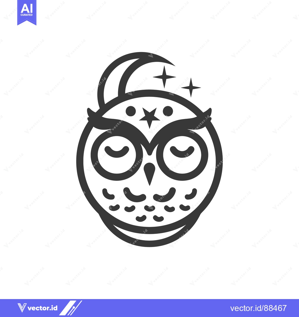 Premium Vector dari A minimalist black and white owl illustration of a sleepy owl
