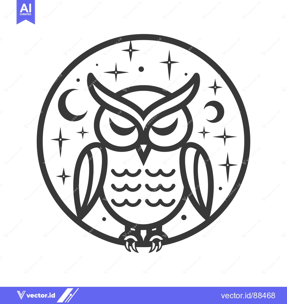 Premium Vector dari A stylized monochrome image of an owl in a circular design