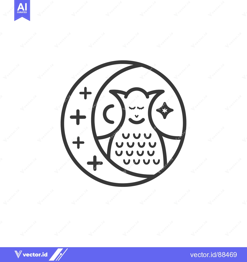 Premium Vector dari A stylized outline depicts a sleeping owl surrounded by symbols