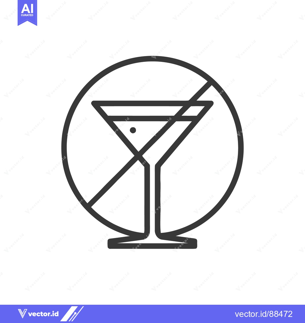 Premium Vector of No Alcohol Sign: Martini Glass with Prohibition Symbol, Line Art