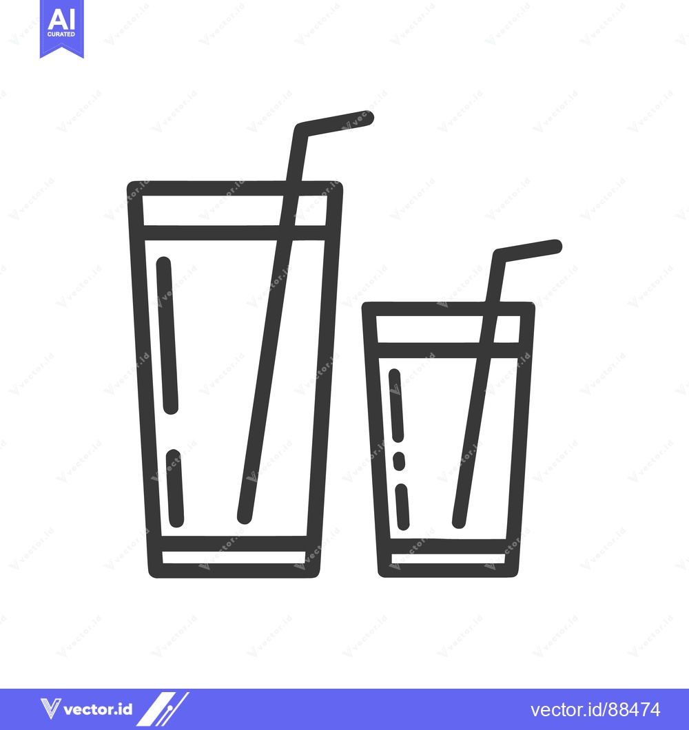 Premium Vector of Minimalist Line Art: Two Glasses with Straws, Simple Drink Icon
