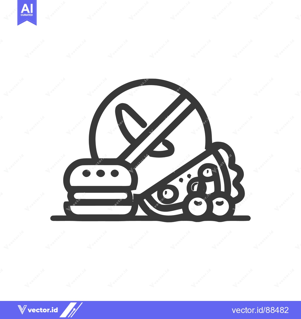 Premium Vector of Forbidden Feast: Line Art Icon of Unhealthy Foods with Prohibition Sym