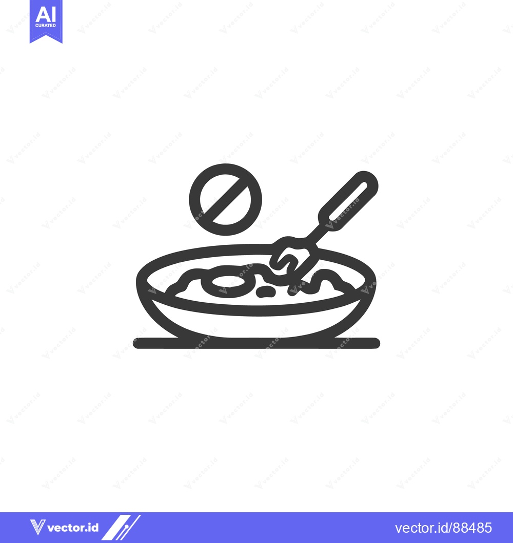 Premium Vector of No Noodles Icon: Forbidden Pasta Dish with Fork, Line Art