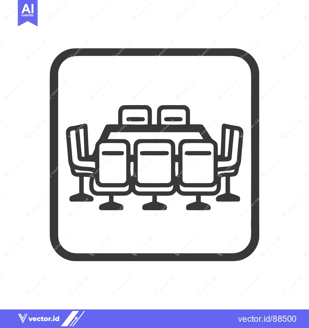 Premium Vector dari Minimalist Icon of Conference Table with Chairs in Rounded Square Fram