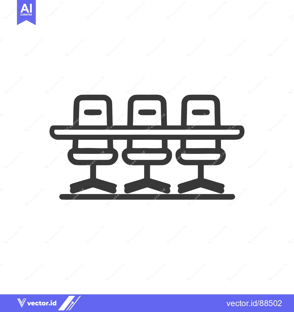 Premium Vector of Minimalist Line Art: Conference Table with Three Chairs Icon