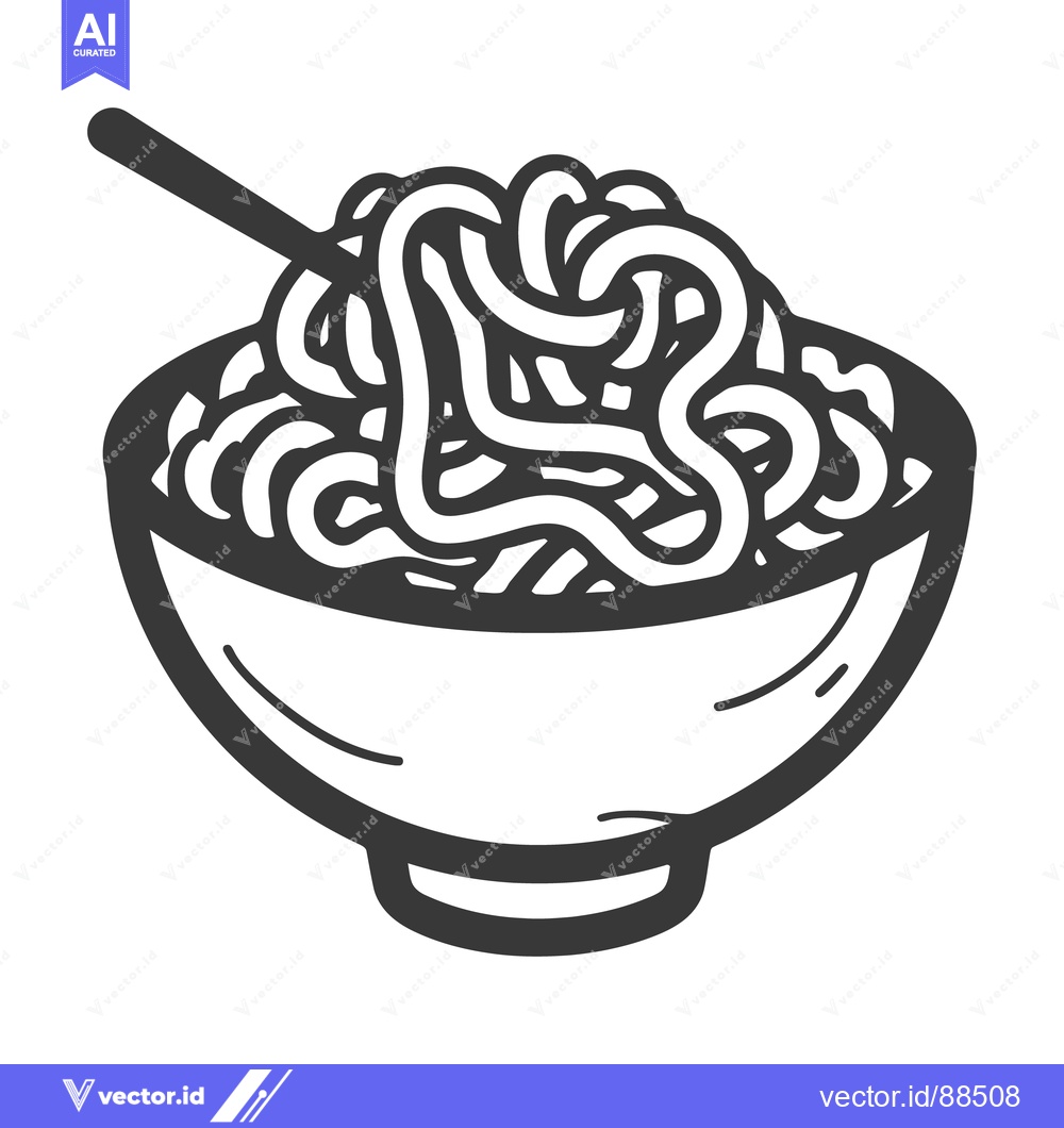 Premium Vector of A bowl filled with noodles and a utensil is presented
