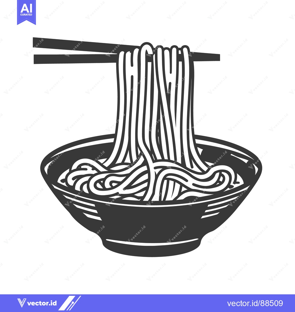 Premium Vector dari Bowl of noodles being lifted by black chopsticks illustration