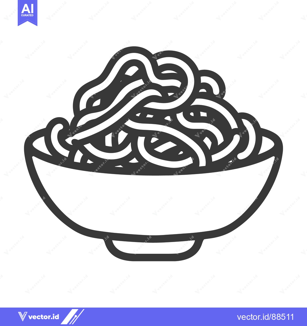 Premium Vector dari A simple line art depiction of pasta in a bowl
