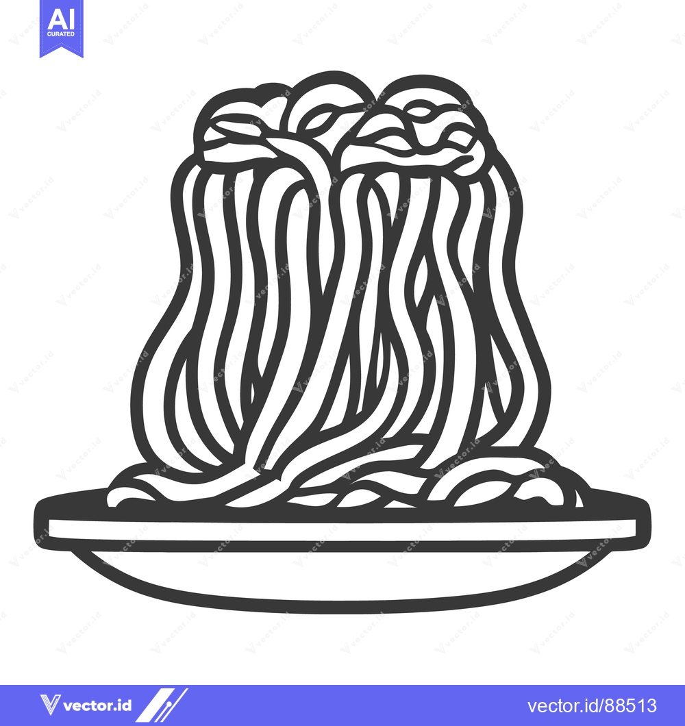 Premium Vector dari A black and white drawing of noodles on a plate