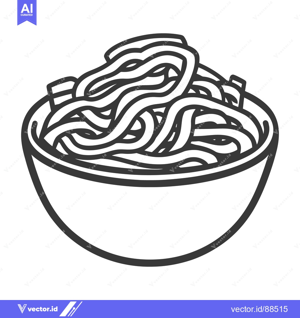 Premium Vector dari A bowl of pasta or noodles with a simple black outline