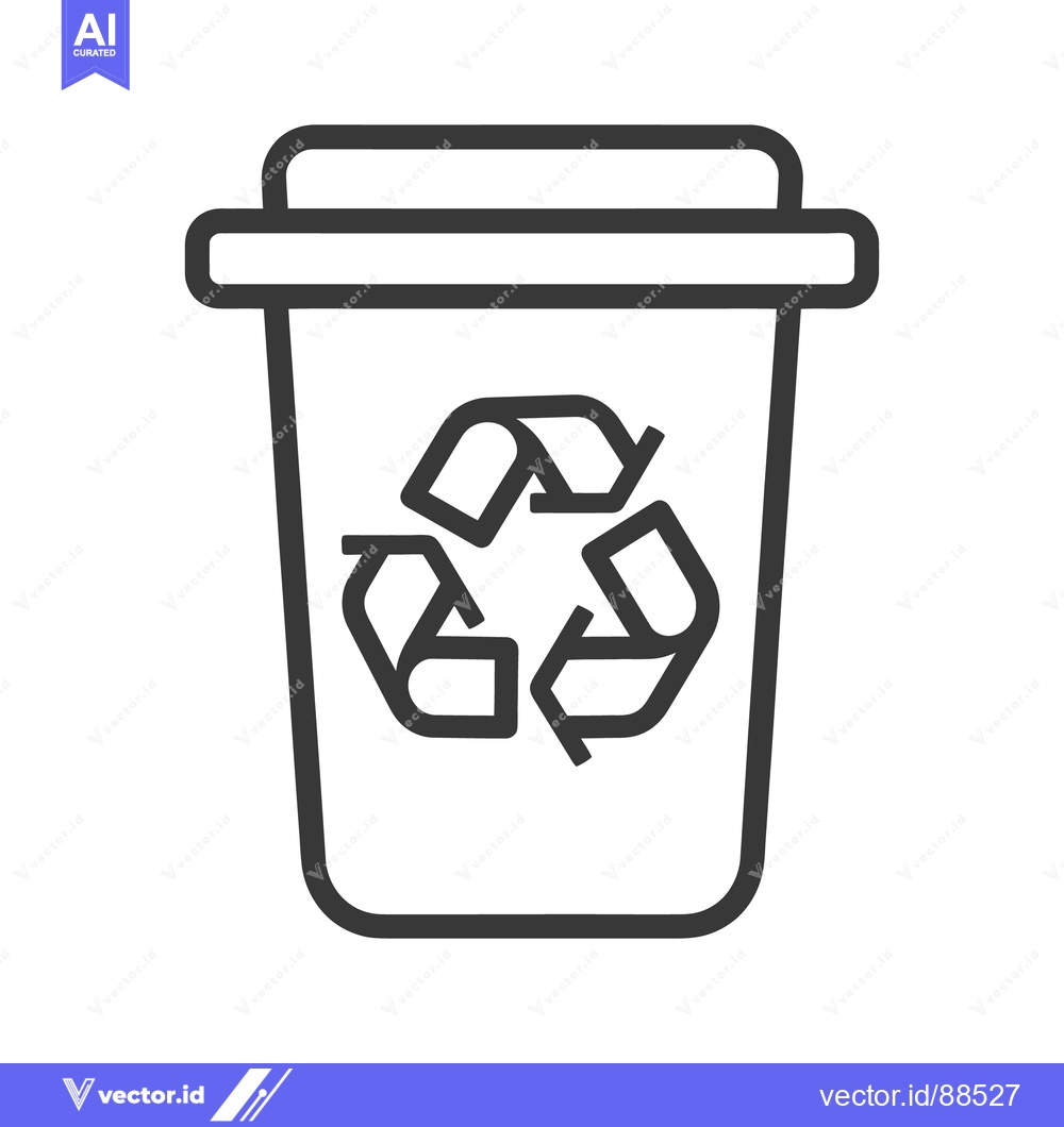 Premium Vector dari A simple outlined trash container with a recycling symbol on its front