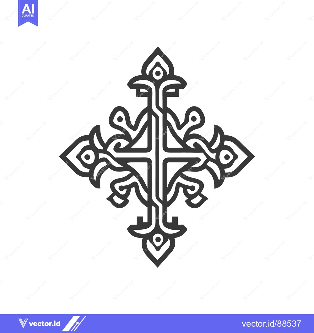 Premium Vector of A symmetrical ornate cross design displayed on a white backdrop