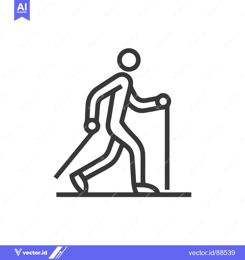 Premium Vector dari Minimalist Line Art: Nordic Walking Figure with Poles on White Backgro