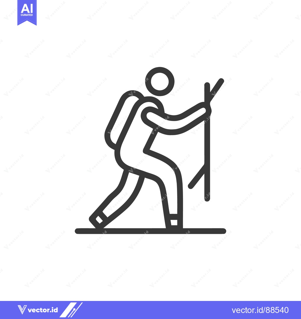 Premium Vector dari Minimalist Hiker Icon: Backpack, Trekking Poles, Adventure Symbol