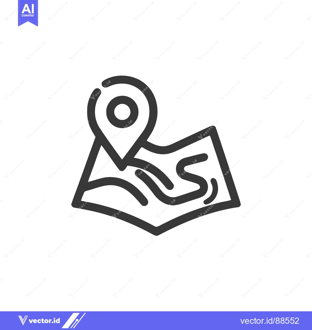 Premium Vector of Minimalist Map Icon with Location Pin, Navigation Symbol, Black Outlin