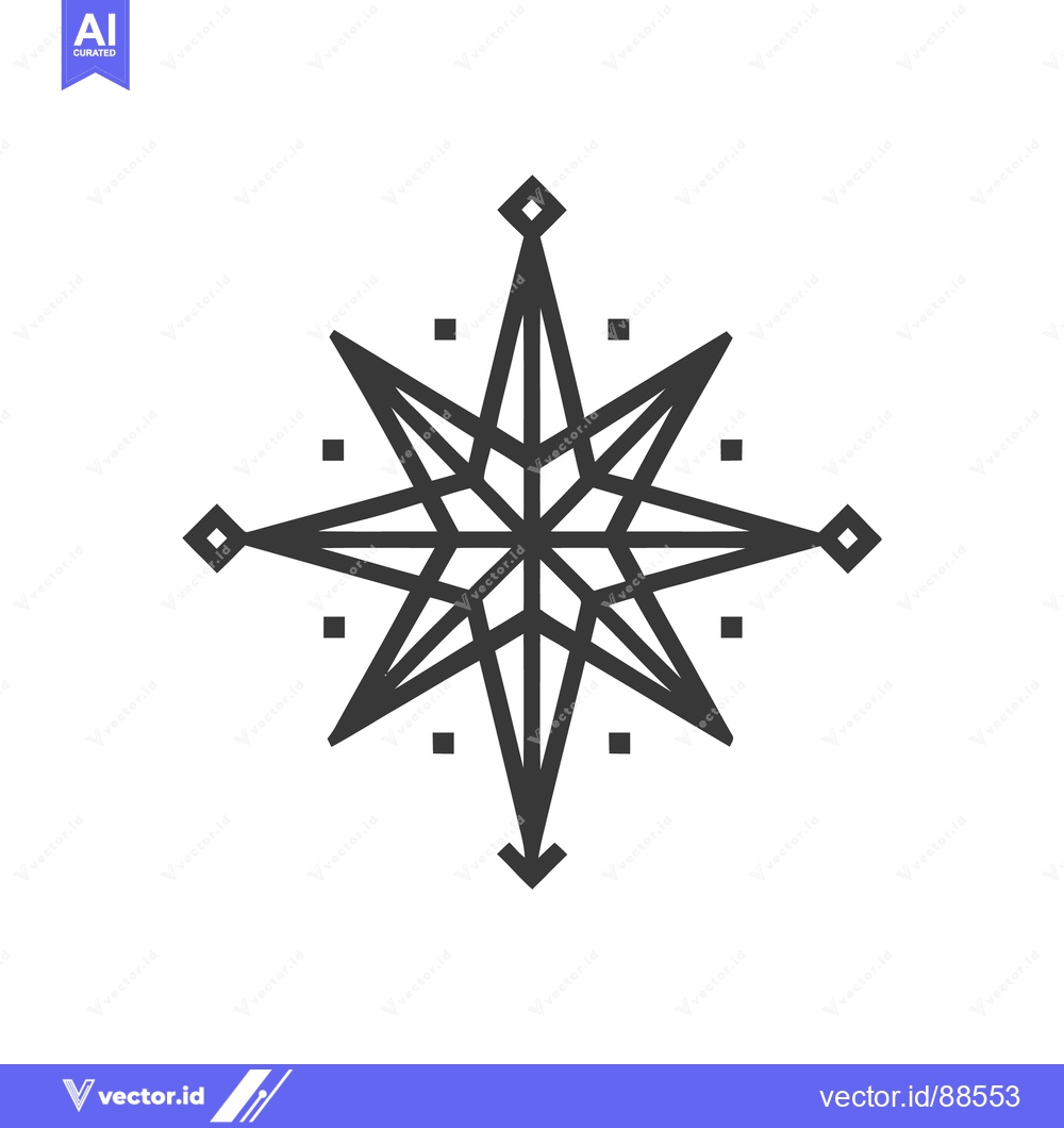 Premium Vector of Minimalist Compass Rose Icon with Geometric Details on White Backgroun