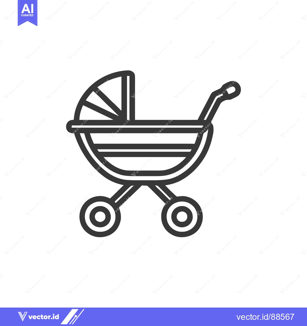 Premium Vector dari Minimalist Baby Stroller Icon: Clean Line Art Design on White Backgrou