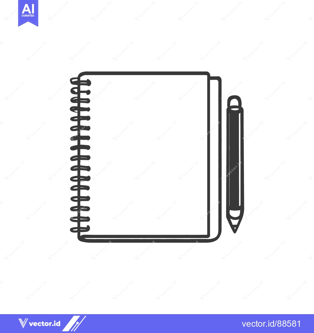 Premium Vector dari A spiral notebook and pencil sit on a white background