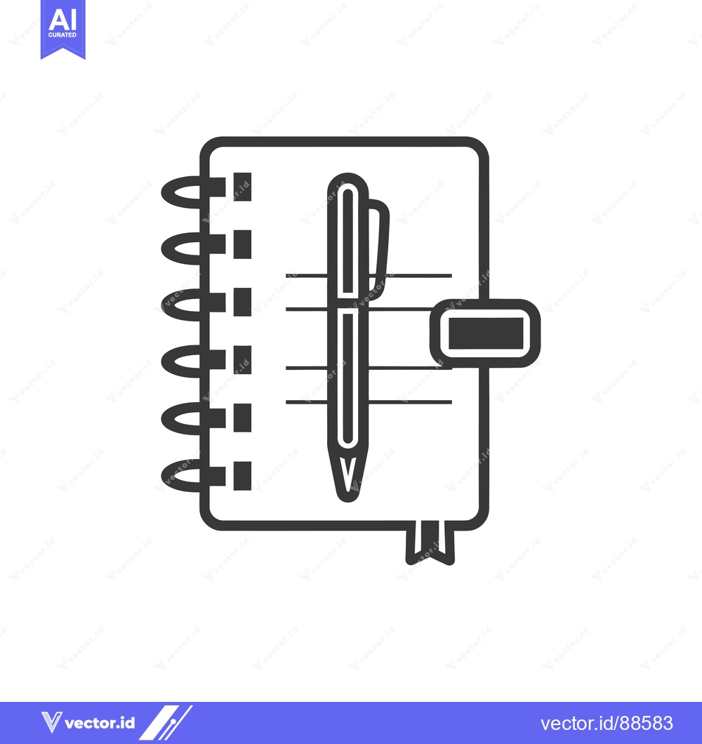 Premium Vector dari Notebook with pen and ribbon bookmark