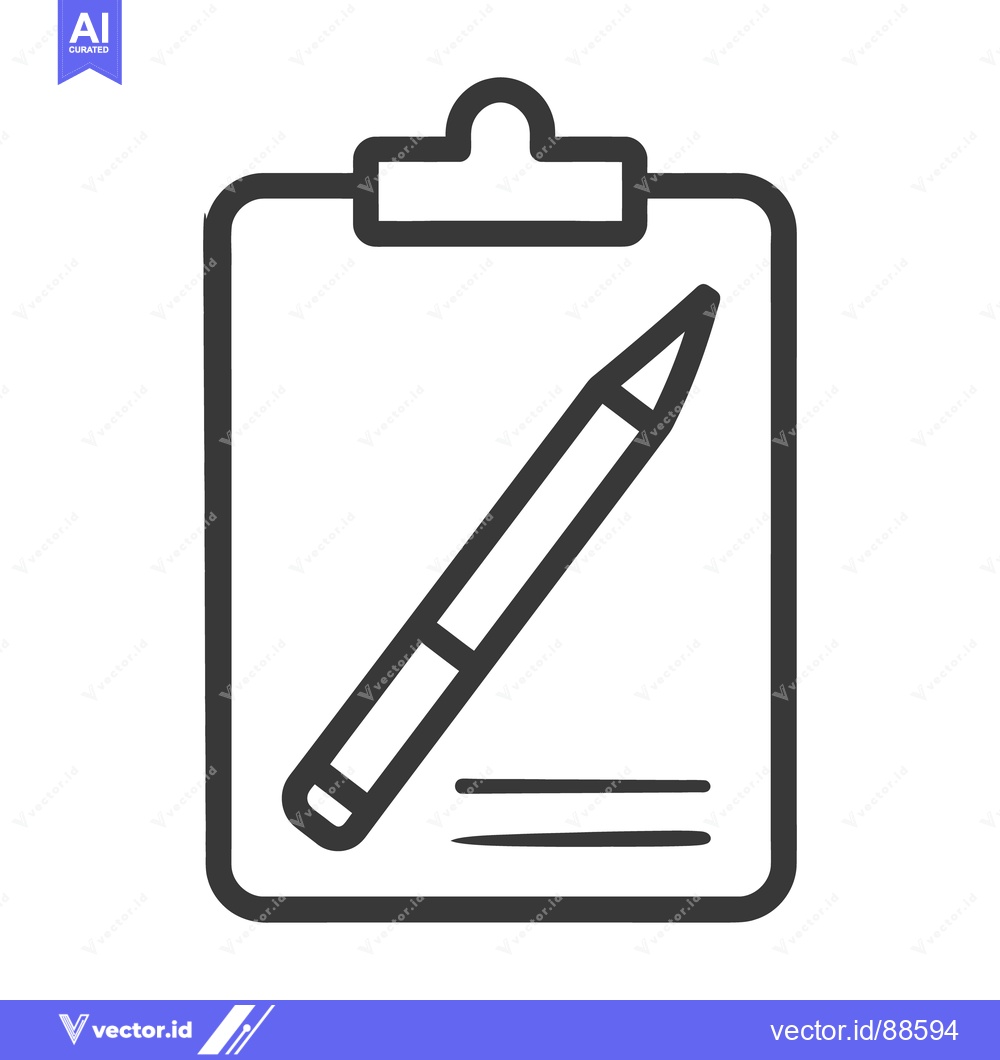 Premium Vector dari A black and white image showing a clipboard with pen