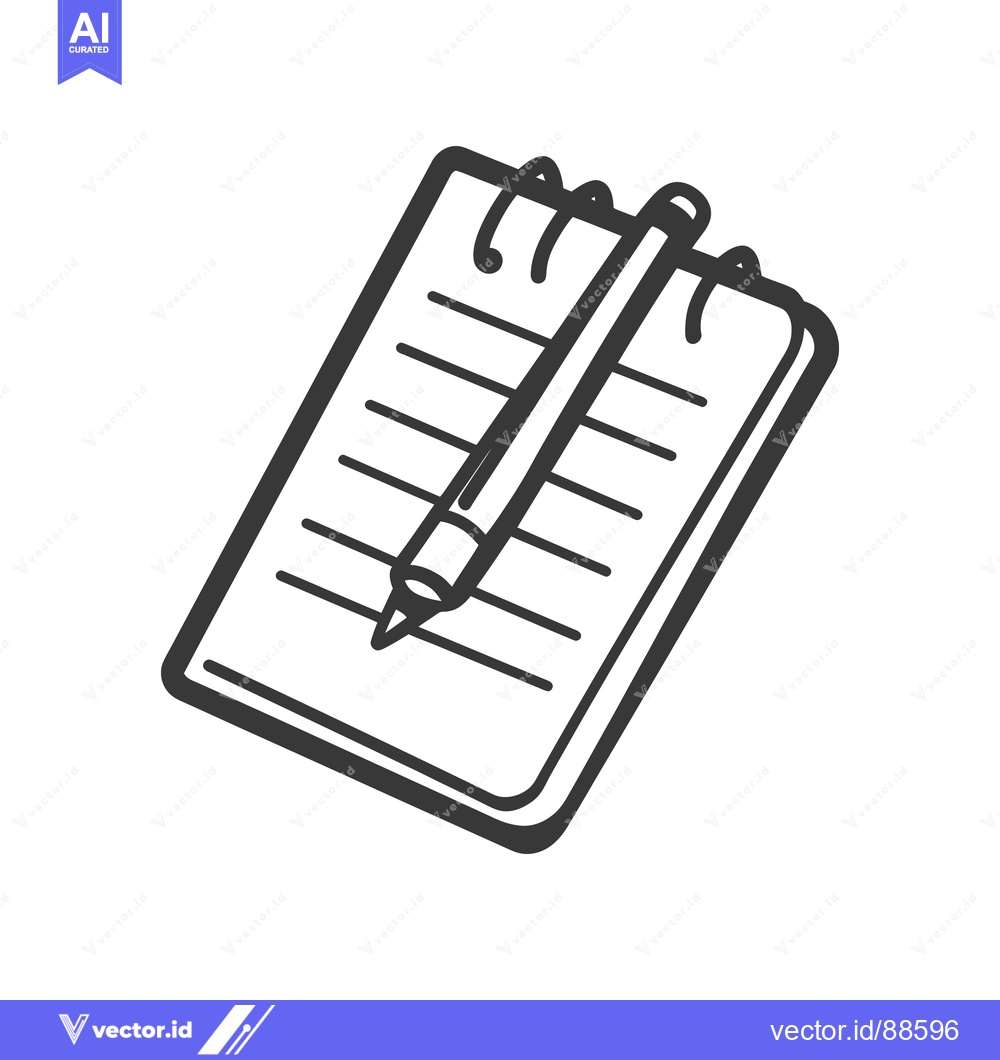 Premium Vector dari A simple drawing depicts a notebook with an attached pencil