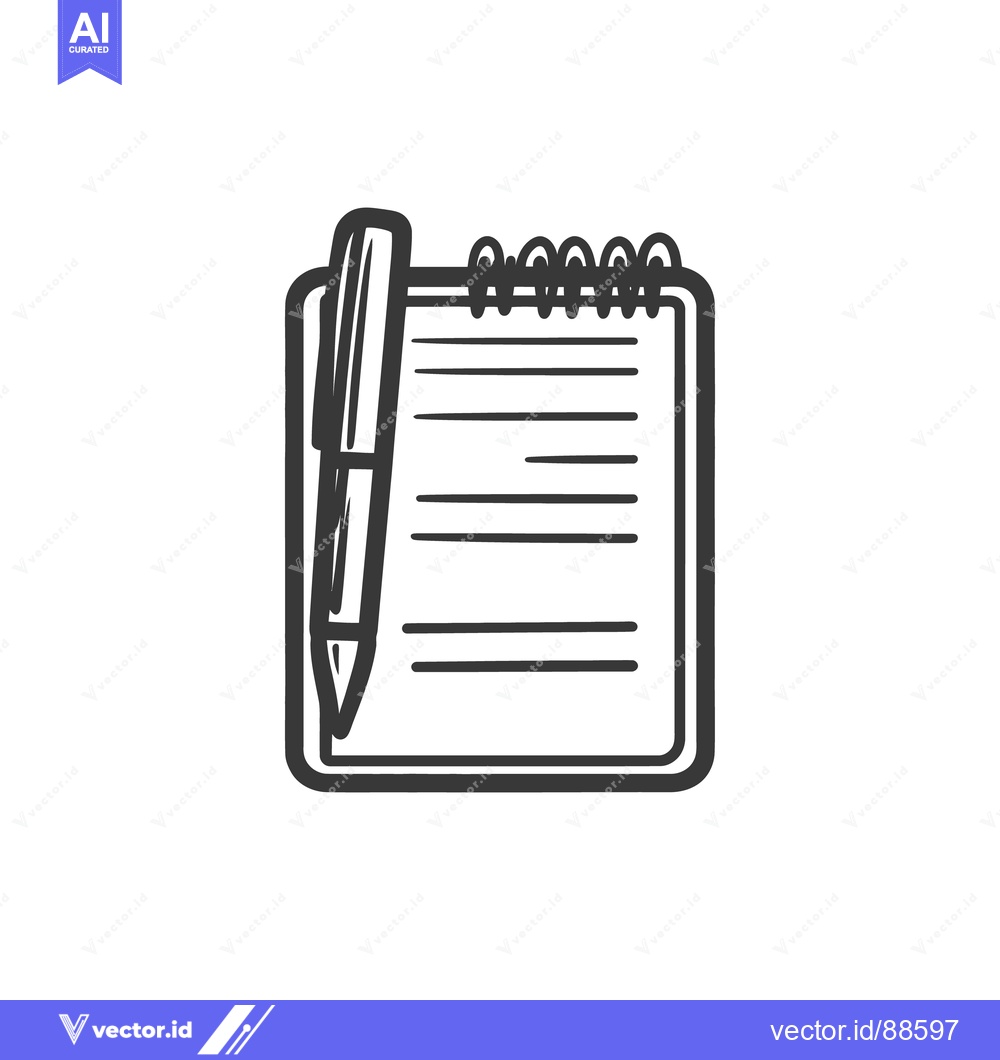 Premium Vector of A notebook with a pen displayed in a simple monochrome style