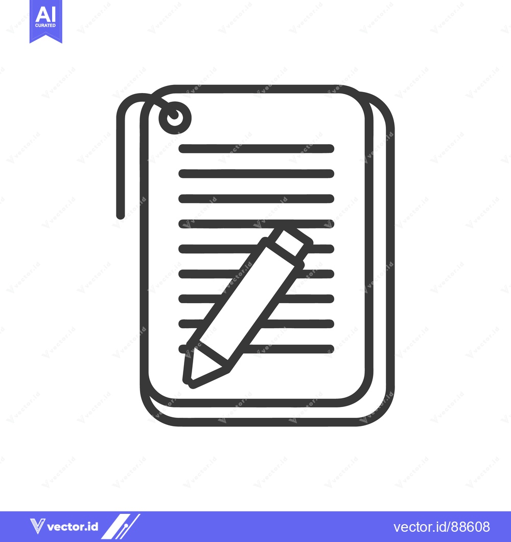 Premium Vector of A black and white icon showing a notebook and writing implement