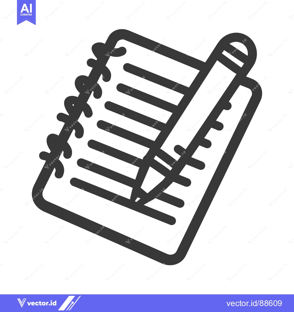 Premium Vector of A lined notepad with a pencil resting upon its pages