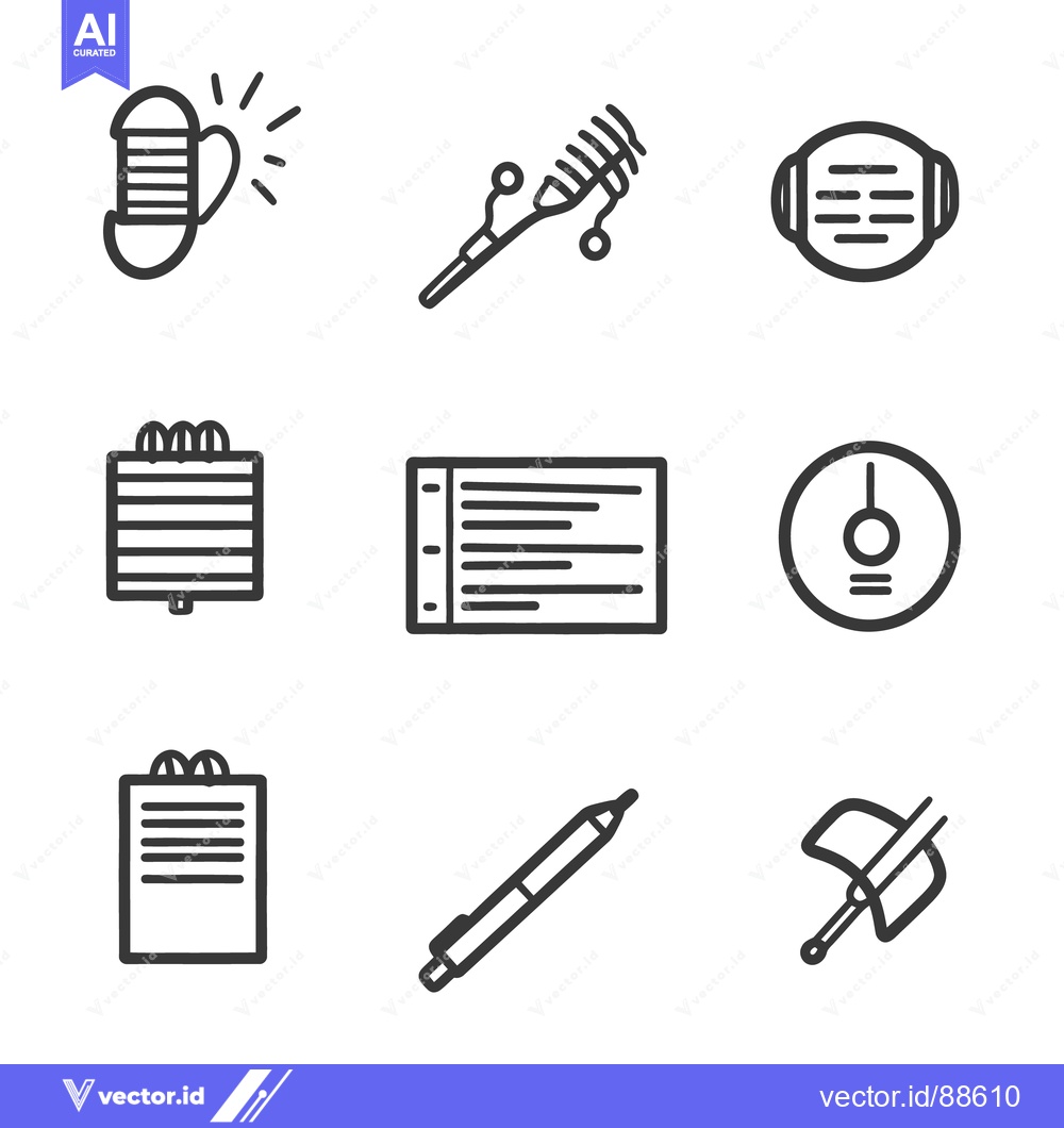 Premium Vector of Simple Line Drawings Depicting Recording And Writing Equipment Icons