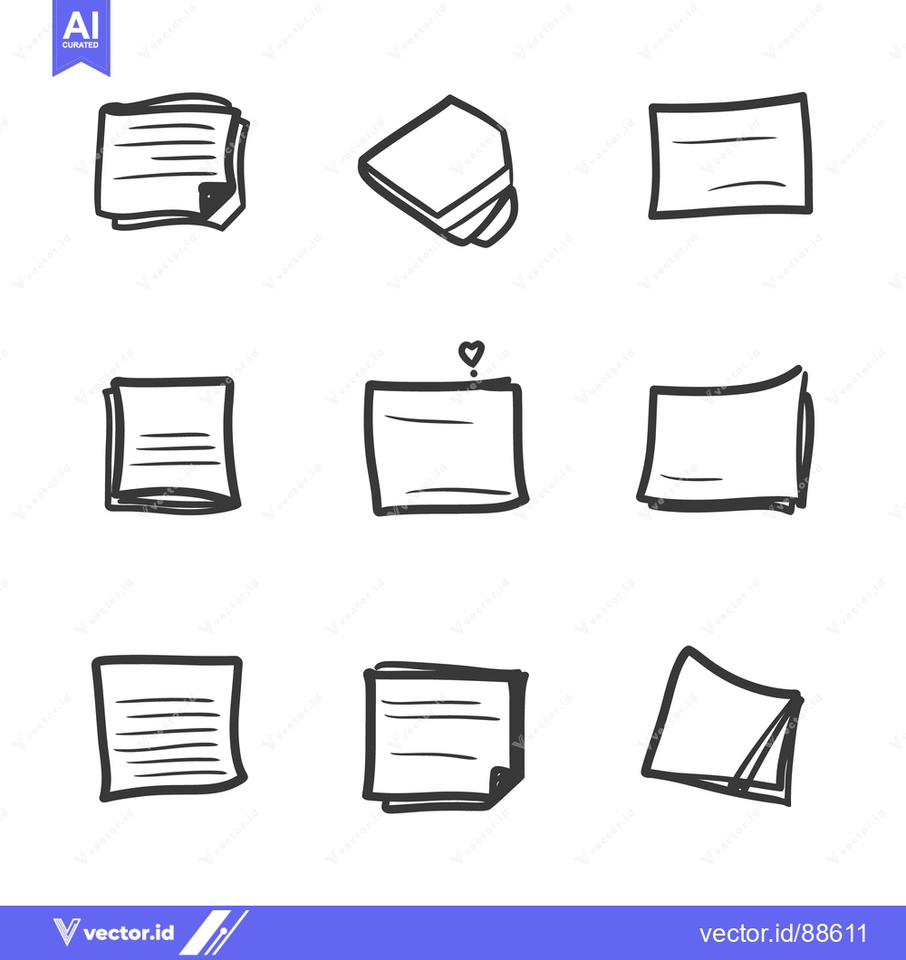 Premium Vector of Nine different doodles of square pieces of paper are depicted