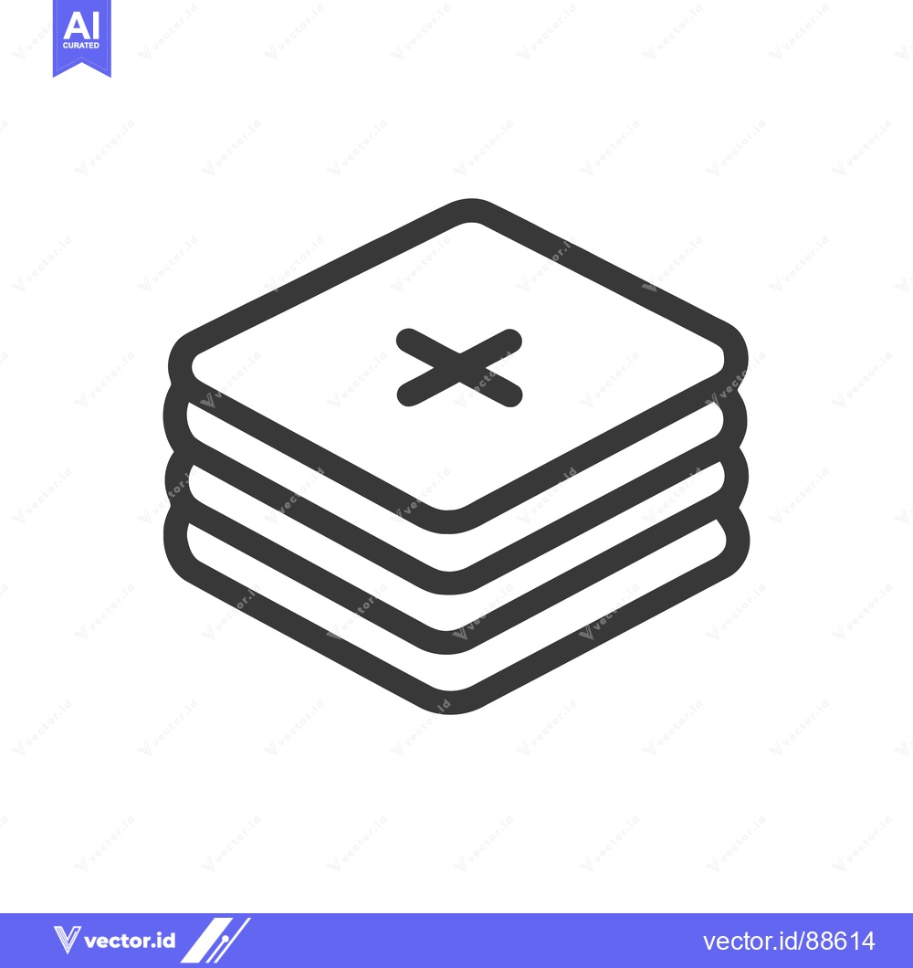 Premium Vector dari Stacked Square Icon with Cross, Minimalist Design, Outline Style