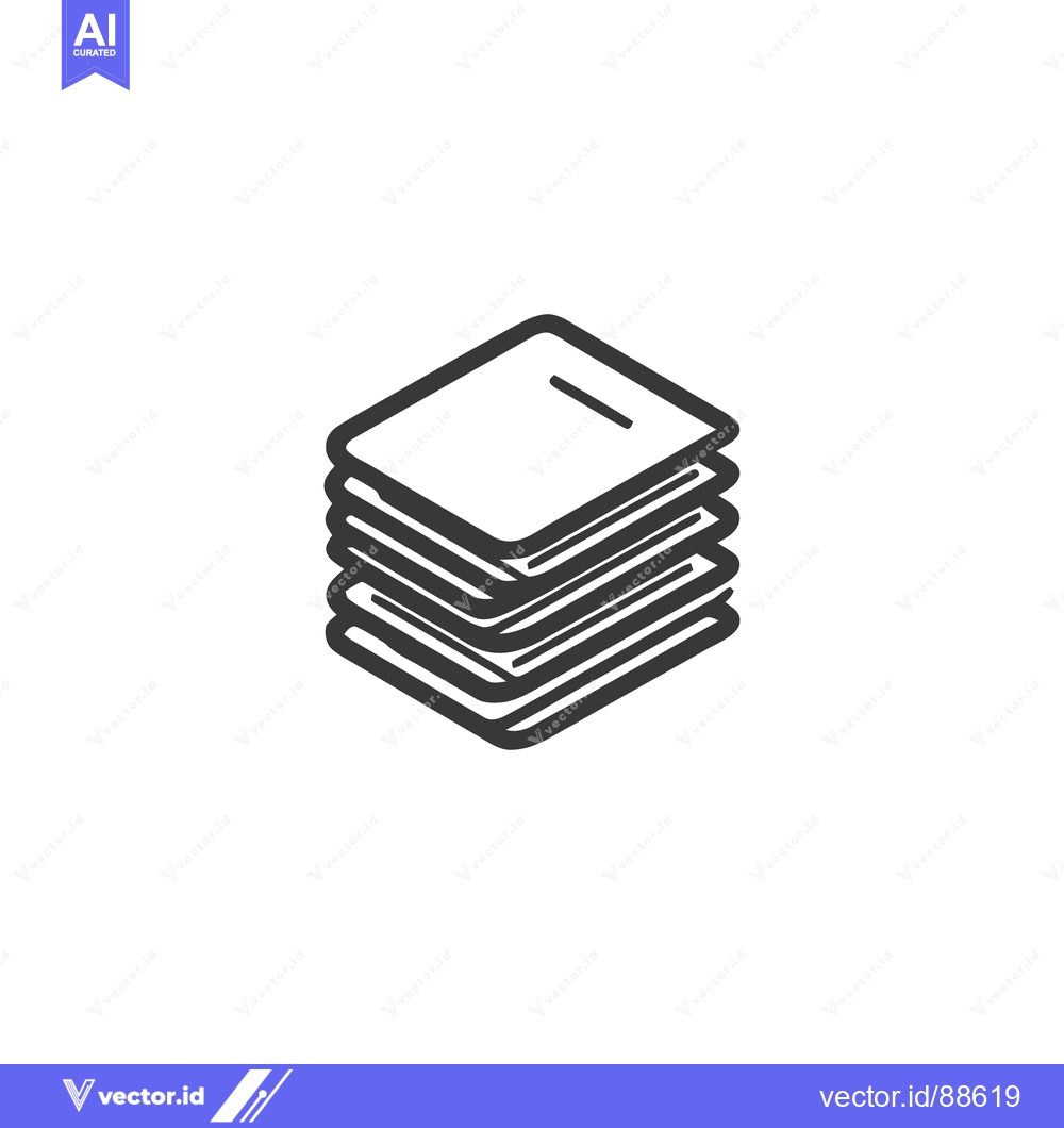 Premium Vector dari Stacked Papers Icon: Minimalist Design with Bold Outline on White Back