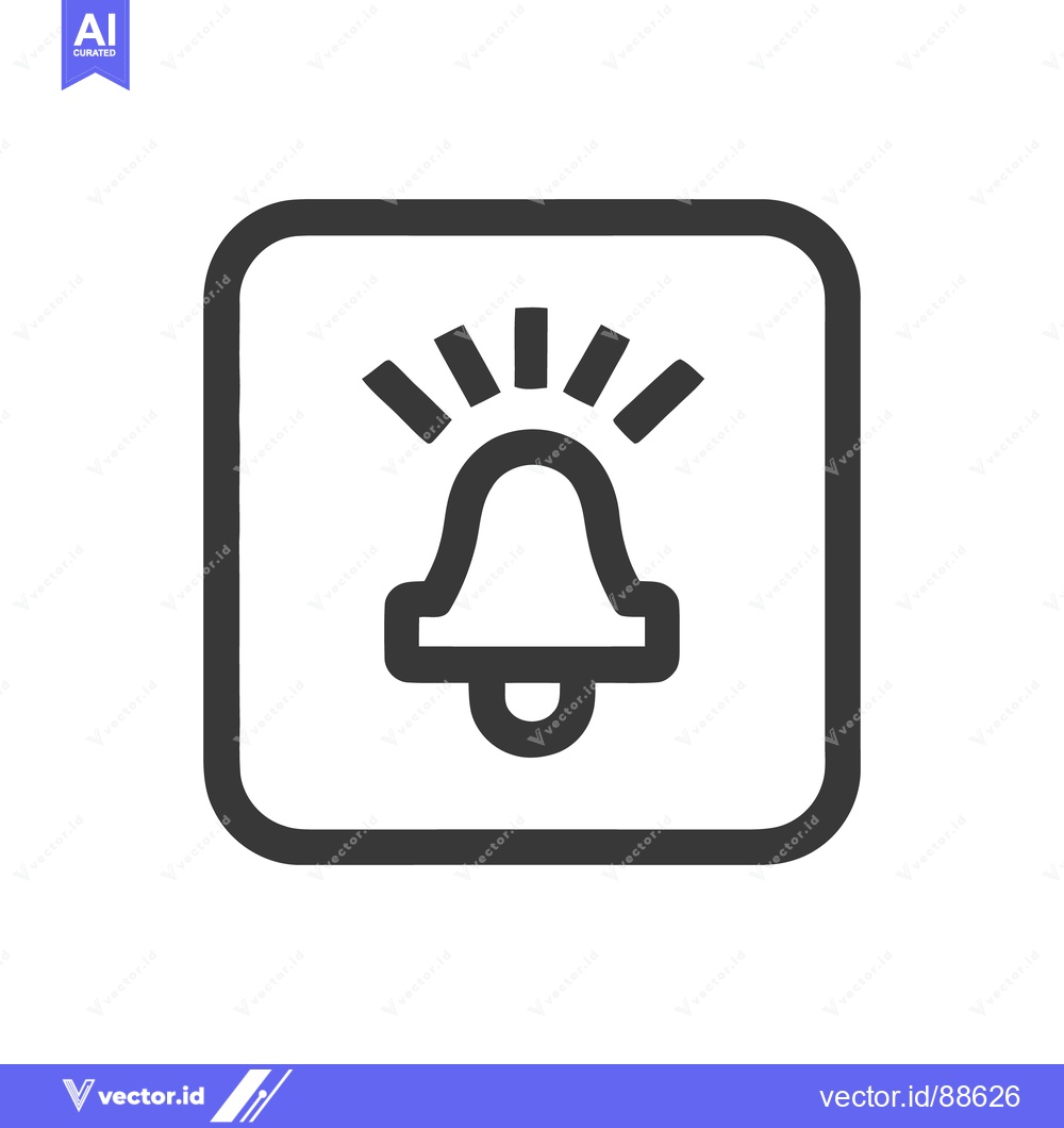 Premium Vector dari Alert Bell Icon in Rounded Square Frame, Bold Outline Design