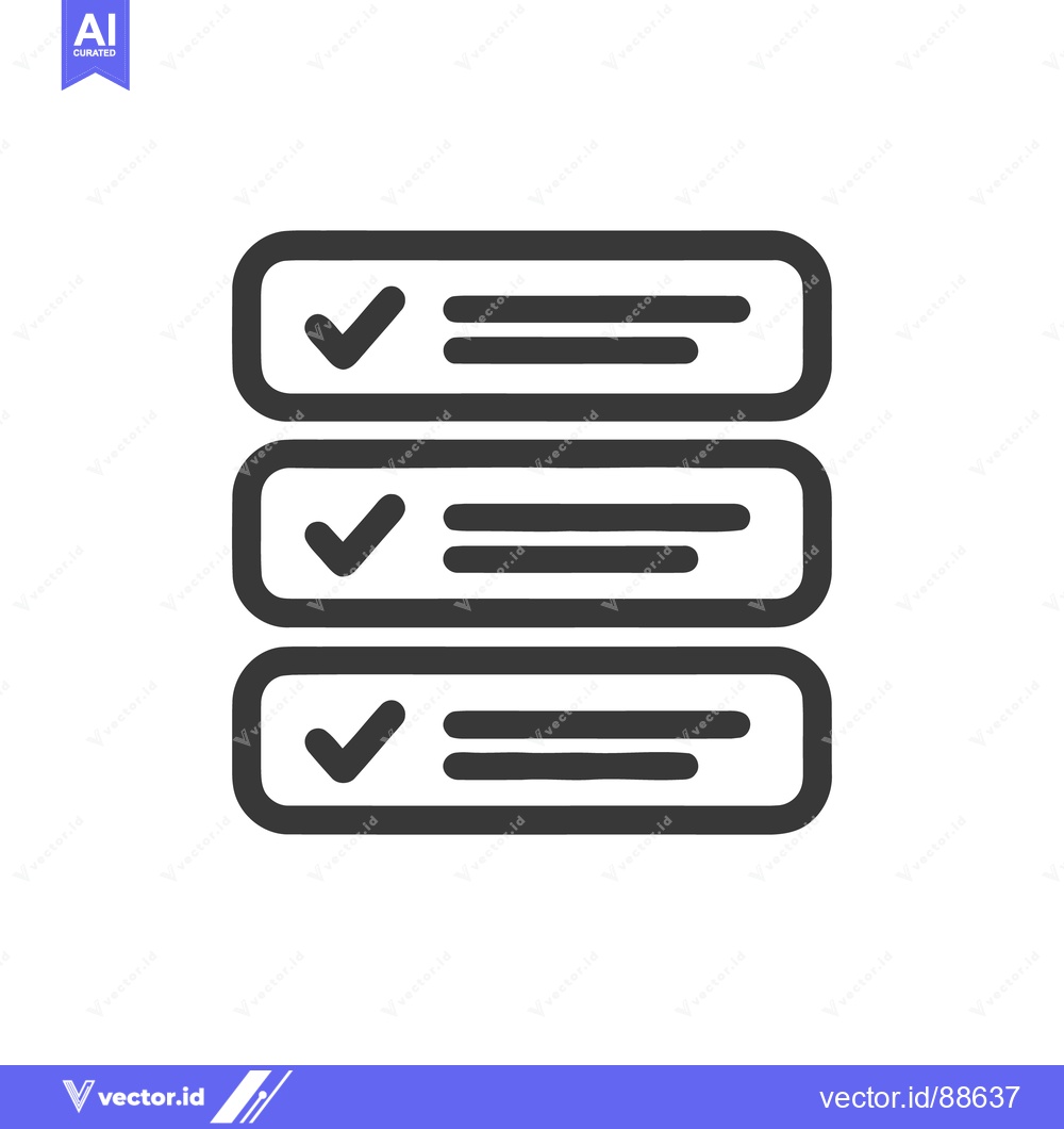Premium Vector dari Stacked Checklist Icon with Rounded Rectangles and Checkmarks, Dark Gr