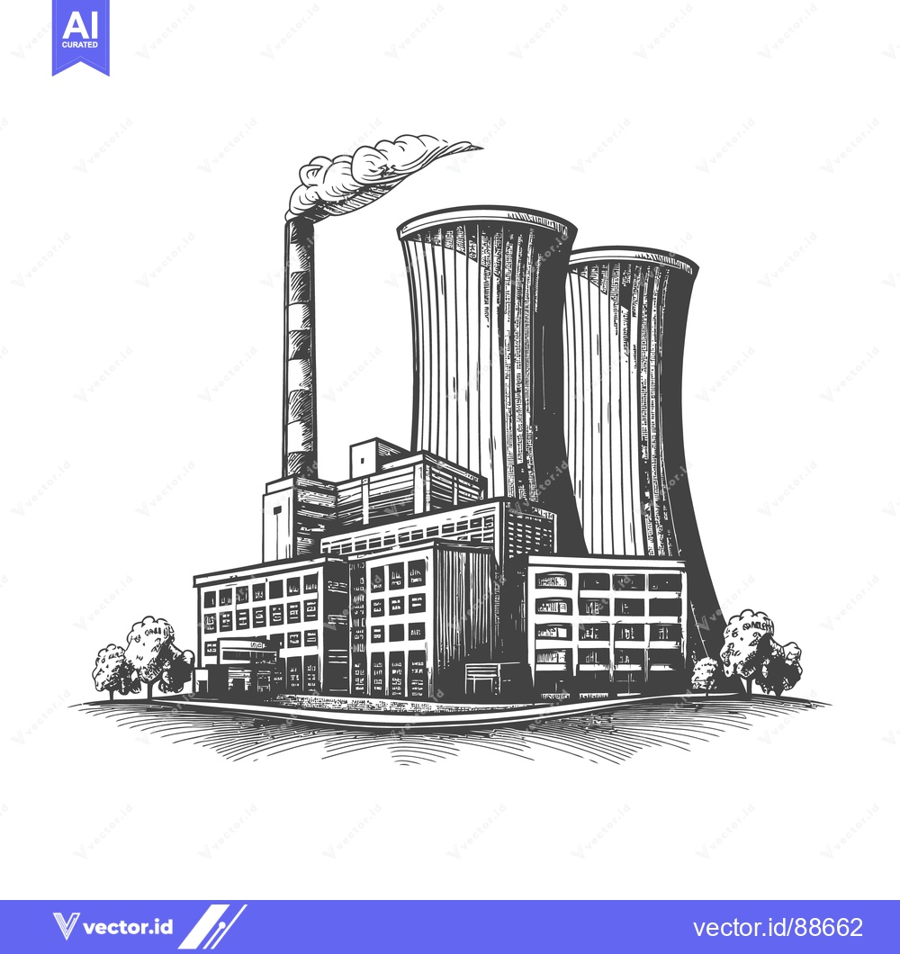 Premium Vector of An illustration of a power plant with tall cooling towers