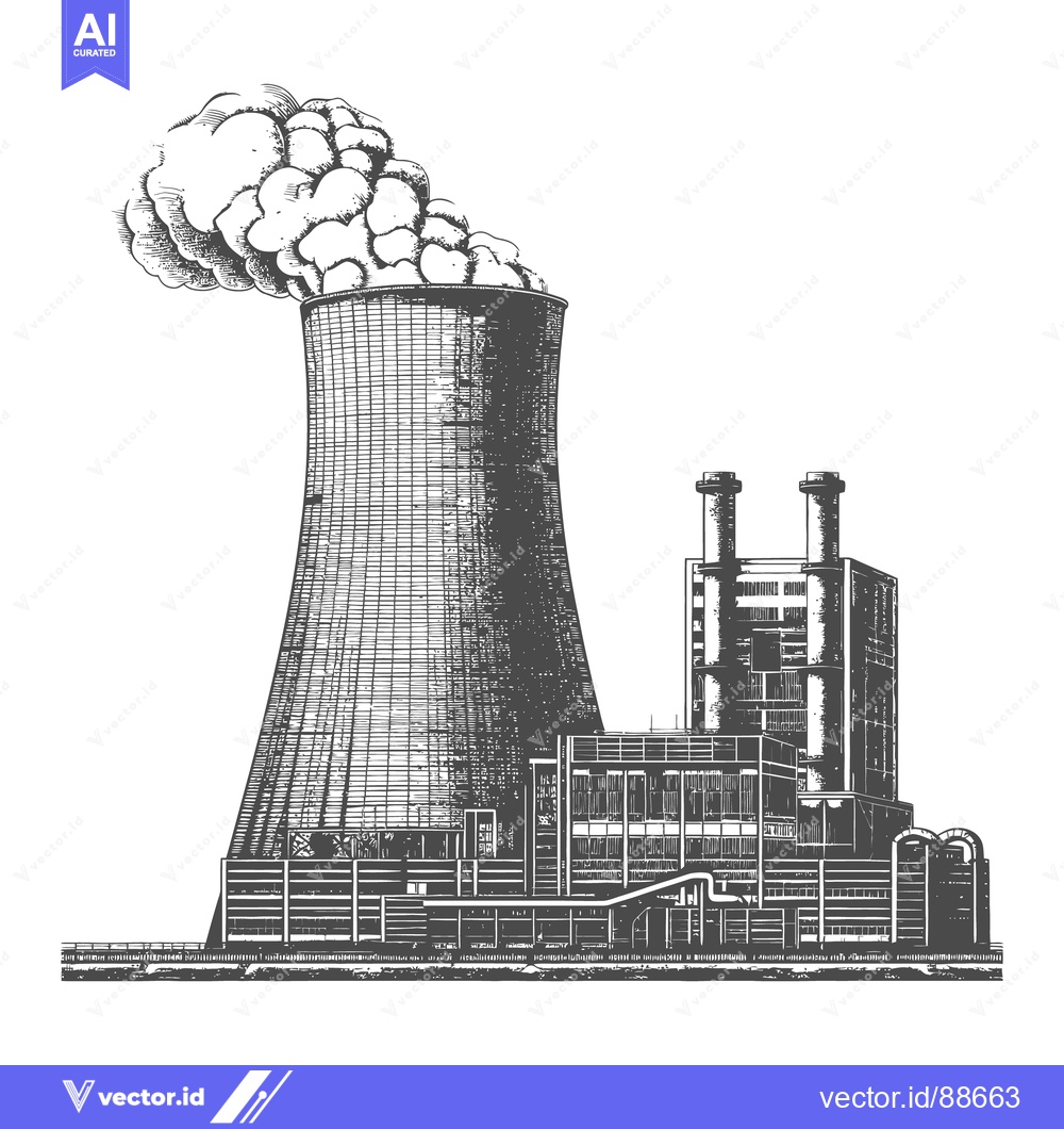 Premium Vector dari A detailed illustrated drawing of an industrial power plant