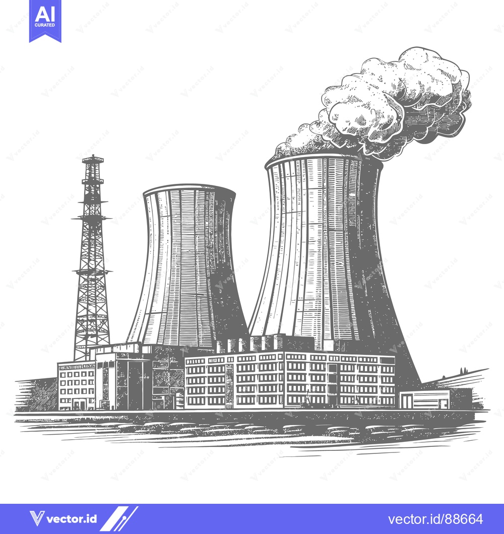 Premium Vector of A detailed illustration depicting a nuclear power plant facility