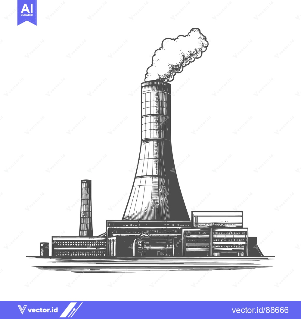 Premium Vector dari Depiction of a power plant emitting smoke into the atmosphere