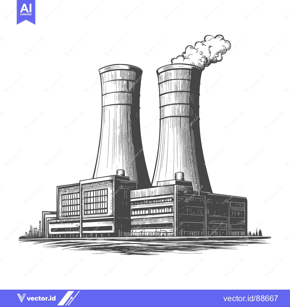 Premium Vector of A detailed monochrome illustration of a power plant facility