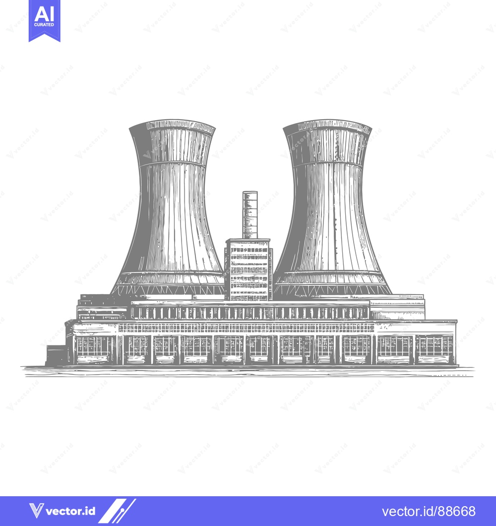 Premium Vector of An industrial plant with large cooling towers in monochrome art