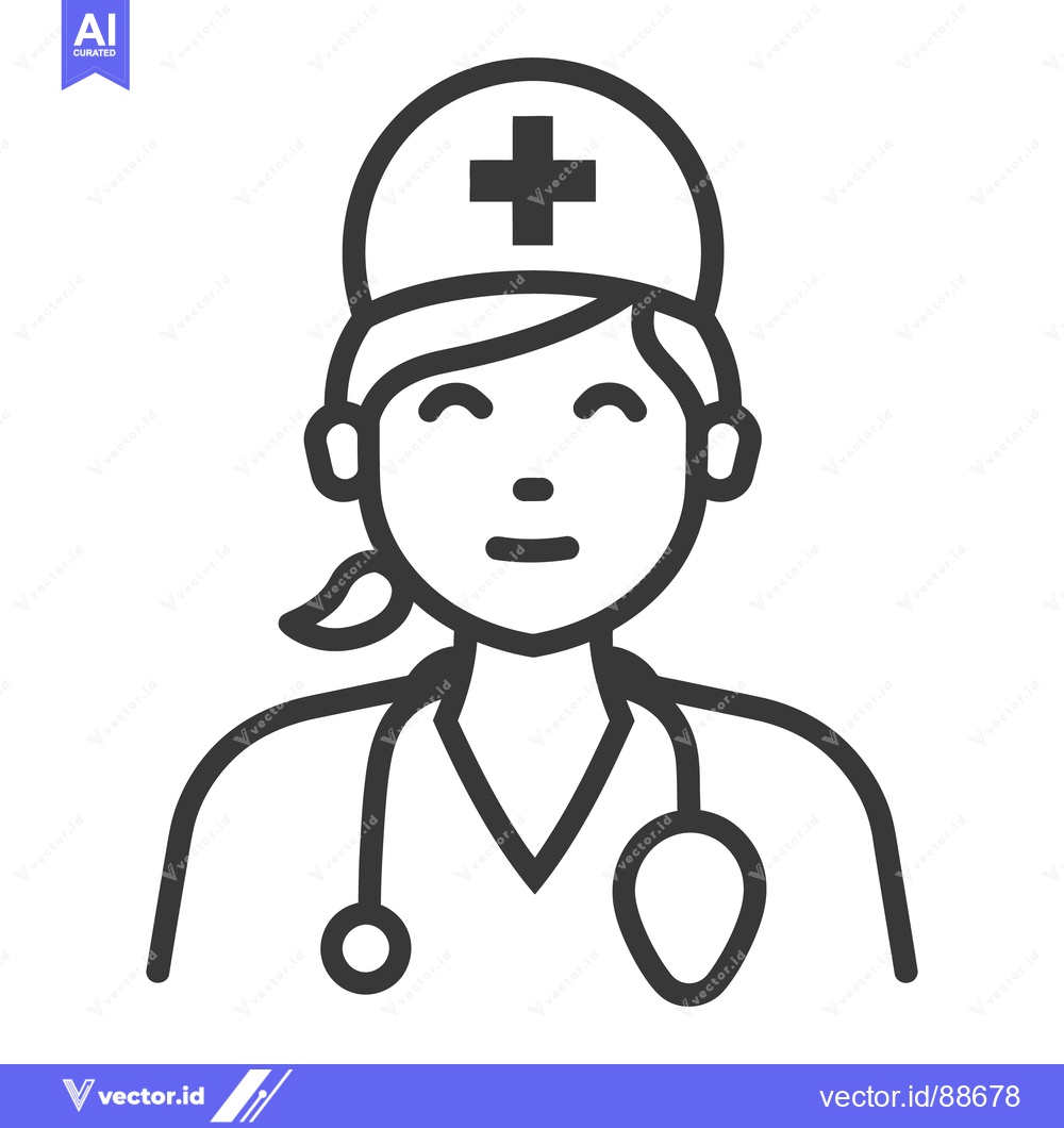 Premium Vector dari A smiling female healthcare worker wearing a medical uniform and cap