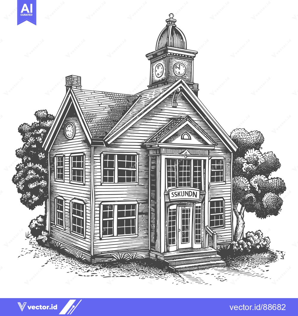 Premium Vector of A detailed architectural sketch of a classic two story schoolhouse
