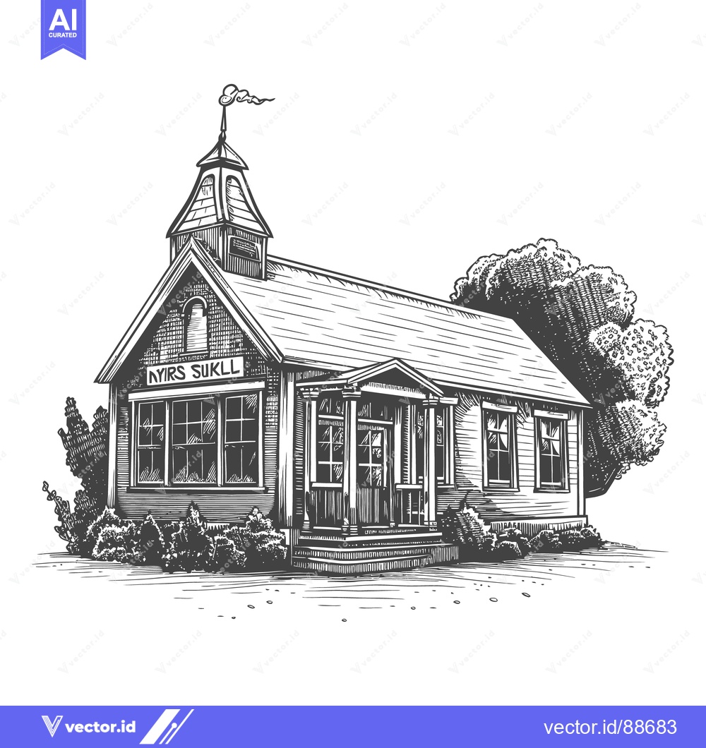 Premium Vector of A detailed hand drawn illustration of a schoolhouse building