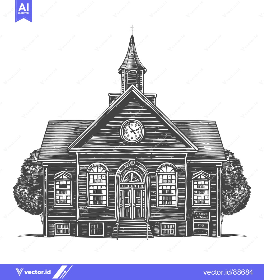 Premium Vector dari An Illustration Of A Wooden Church Building Structure With Trees