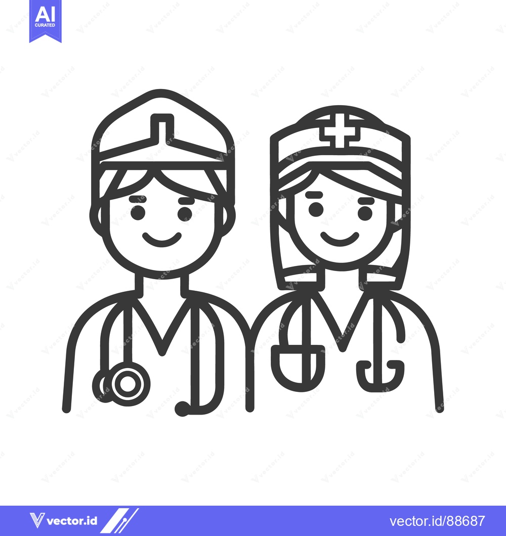 Premium Vector of Two smiling healthcare professionals wearing uniforms with stethoscope