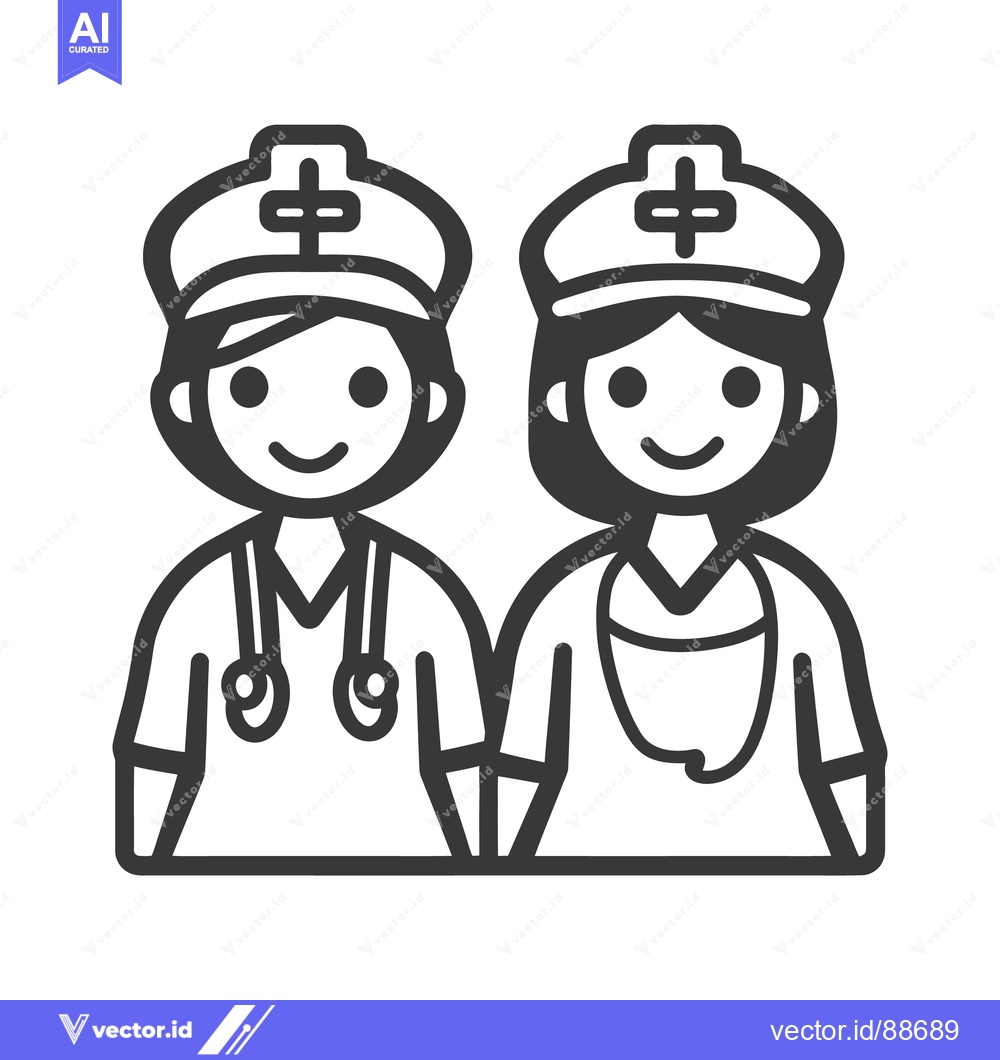 Premium Vector dari Two illustrated nurses wearing uniforms and smiling at the viewer