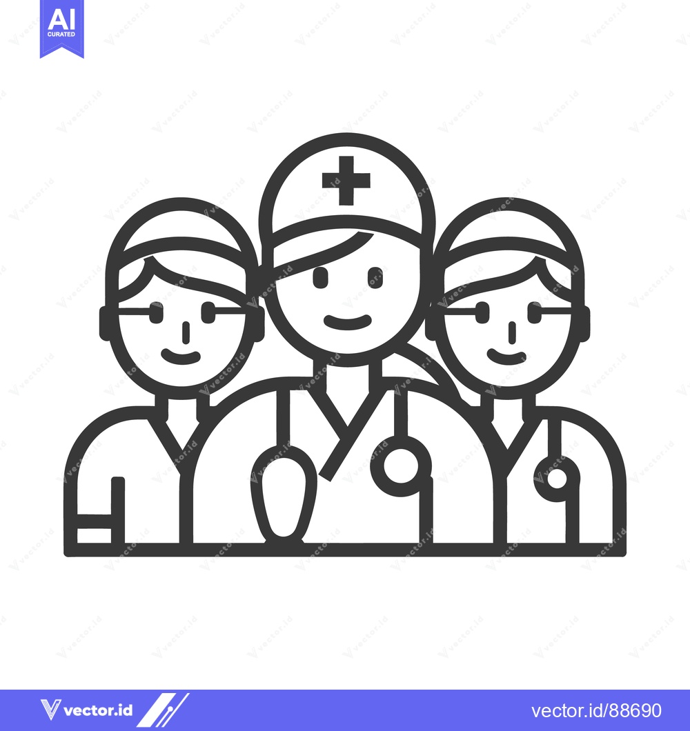 Premium Vector dari Three smiling healthcare professionals wearing uniforms and stethoscop