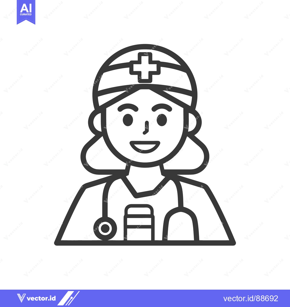 Premium Vector of A smiling female healthcare professional with a stethoscope is illustr