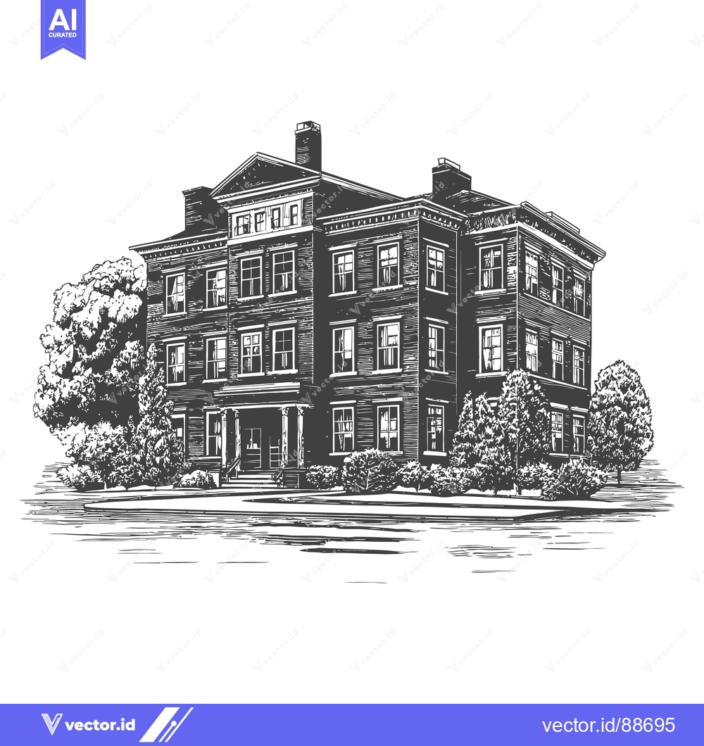 Premium Vector dari A detailed pen and ink drawing of a grand historic building