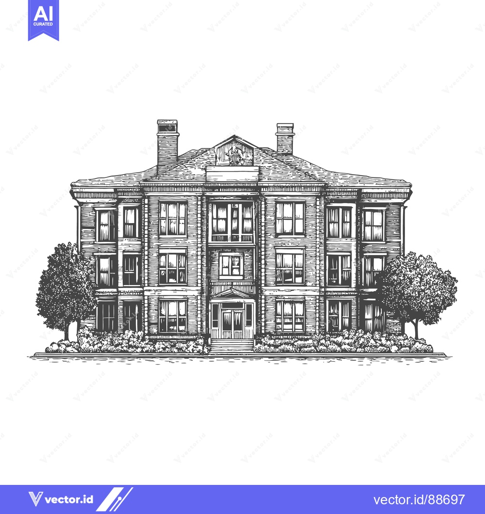 Premium Vector dari An intricate black and white illustration of a large building
